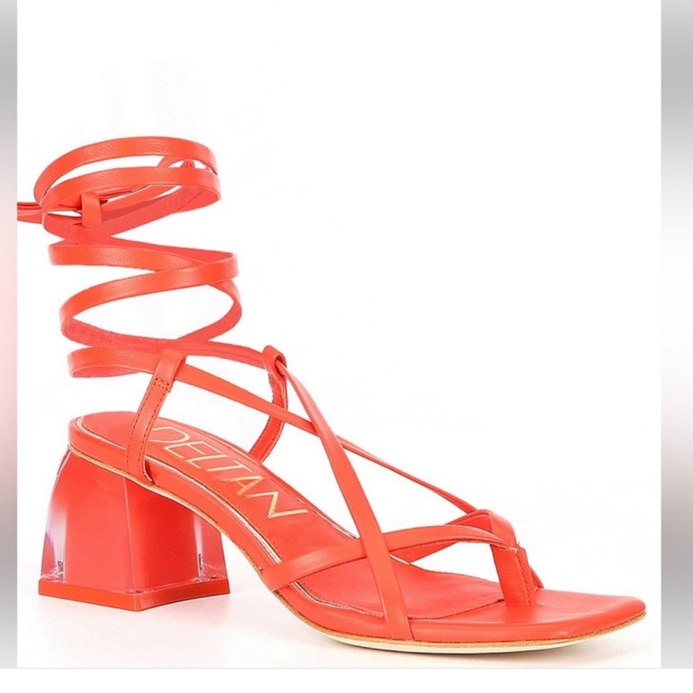 Deltan Coral Strappy Sandals with Molded Heel